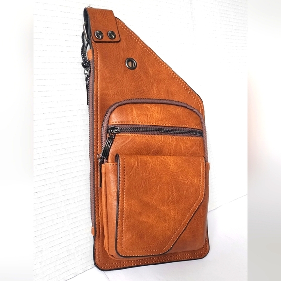 Classic Fashion Men's Brown Leather Sling Crossbody Bag